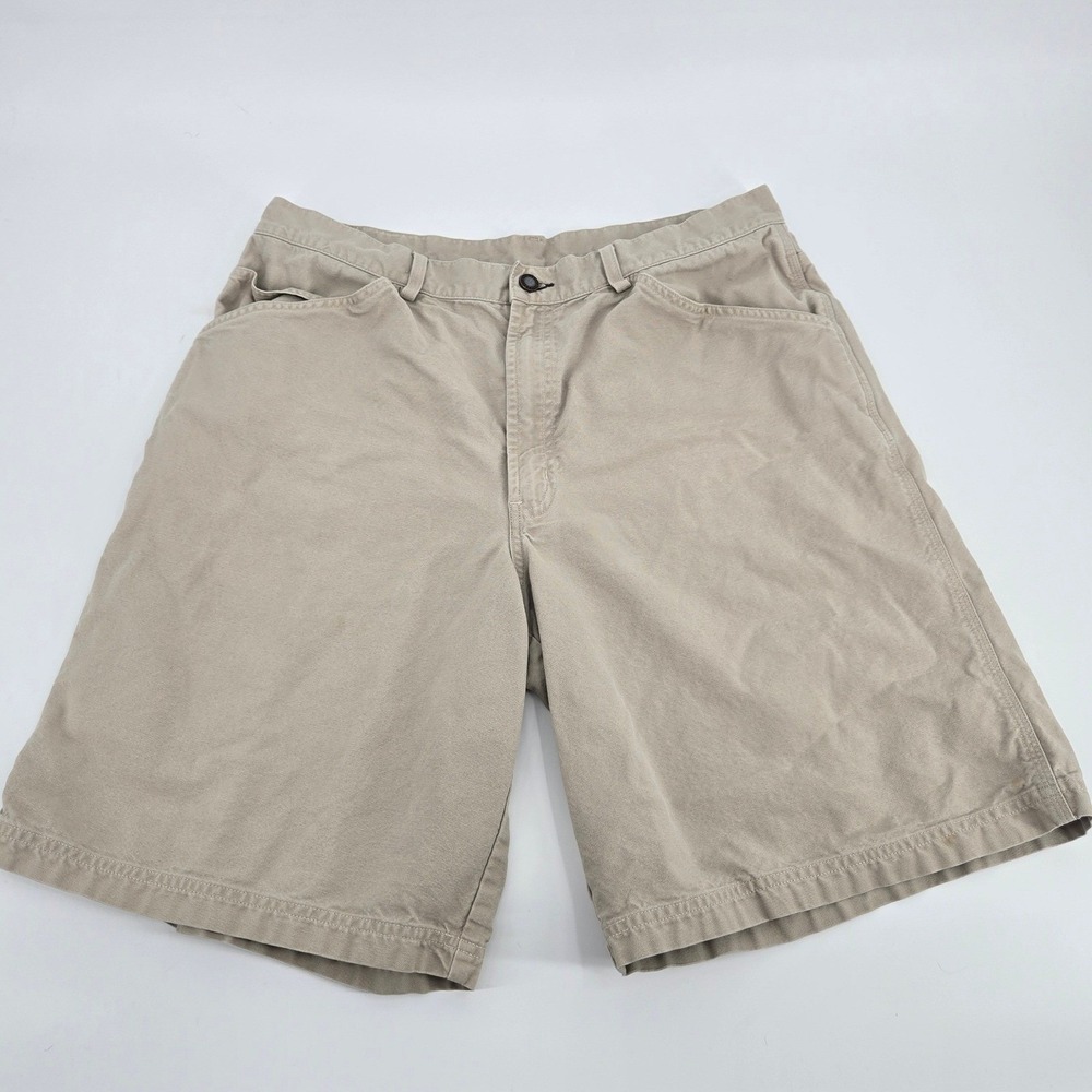 Patagonia Stand Up Shorts Size 38 Tan Organic Cotton Canvas 9" Inseam Vtg Y2K